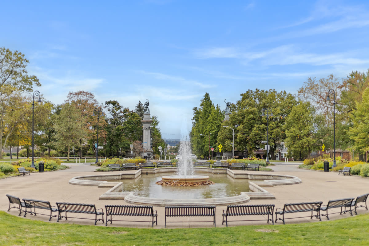 Park fountain, wide open sky
